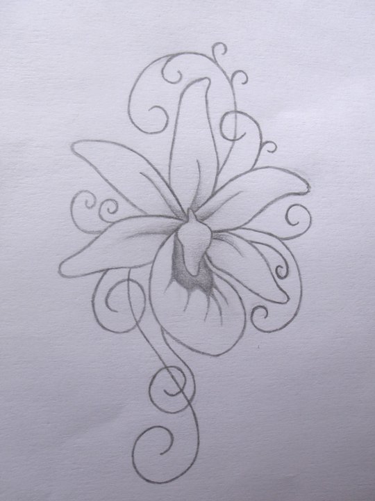 Outline Orchid Tattoo Design Sample
