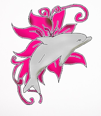 Pink Flower And Dolphin Tattoo Design