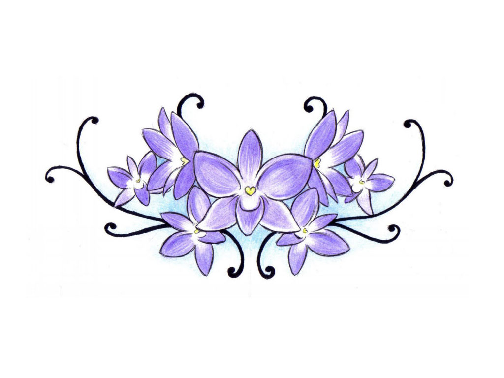 Purple Ink Orchid Flowers Tattoo Design