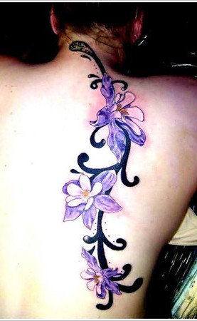 Purple Orchid Tattoo On Girl Back
