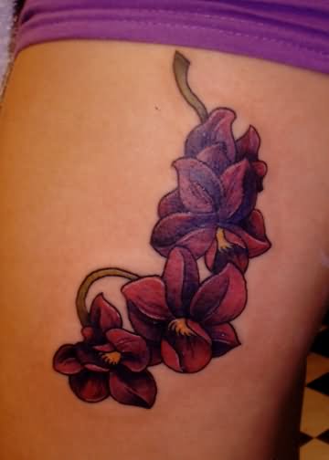 Purple Orchid Tattoos Closeup Image