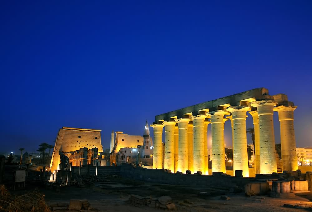 Pylon And Colonnade Of Amenhotep III IN Luxor Temple By Night