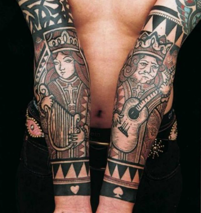 Queen And King Card Tattoo On Both Forearm