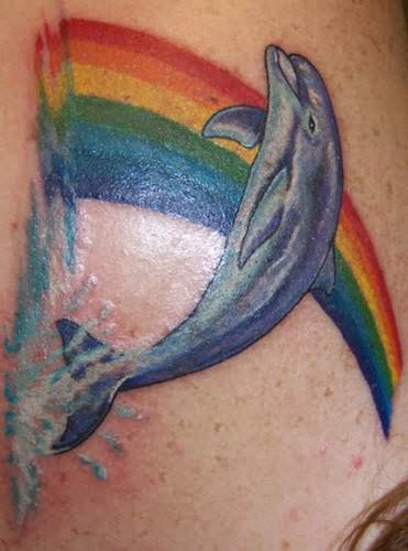 Rainbow And Jumping Dolphin Tattoo