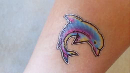 Rainbow Colorful Dolphin Tattoo
