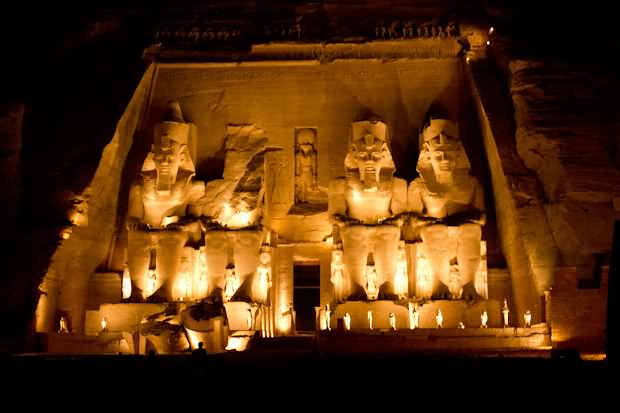 Ramesses II At Abu Simbel Temple At Night
