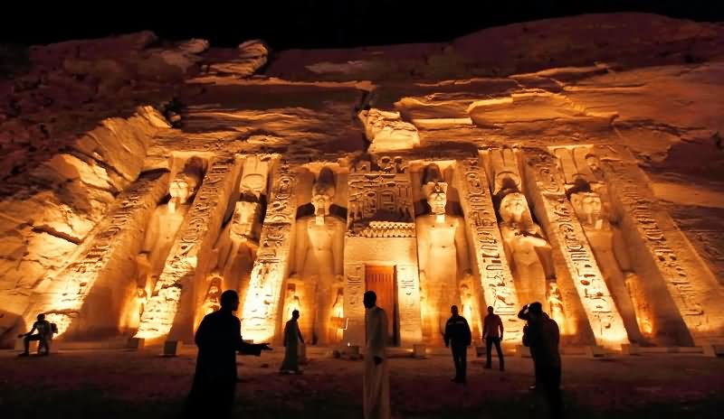 Ramesses II Statues Outside The Abu Simbel At Night
