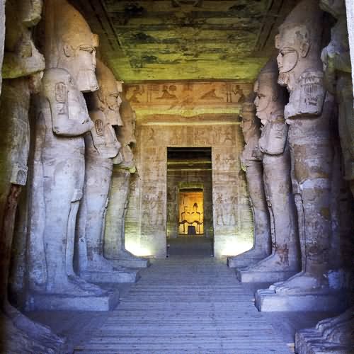 Ramesses Statues Lined Inside The Abu Simbel