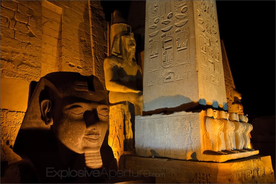 Ramses II Statue And Obelisk Night Picture