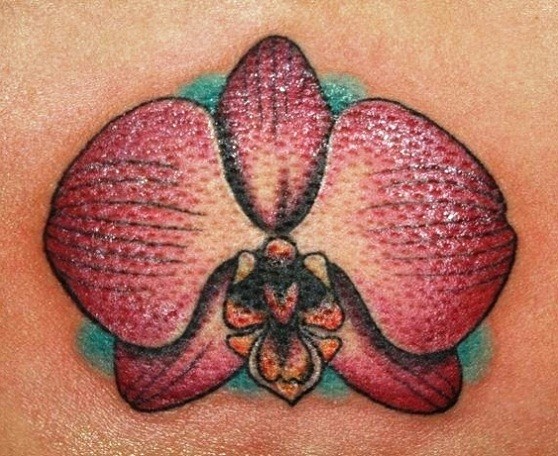 Realistic Orchid Tattoo Closeup Image.
