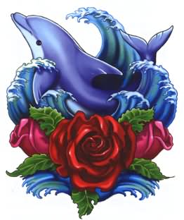 Red Rose Dolphin Tattoo Design