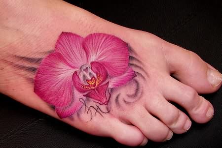 Right Foot Orchid Flower Tattoo