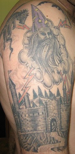 Right Half Sleeve Wizard Tattoo For Men