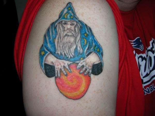 Right Shoulder Traditional Wizard Tattoo