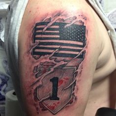 Ripped Skin USA Military Flag Tattoo On Right Shoulder