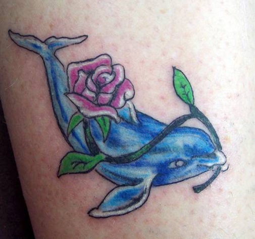 Rose Flower And Dolphin Tattoo