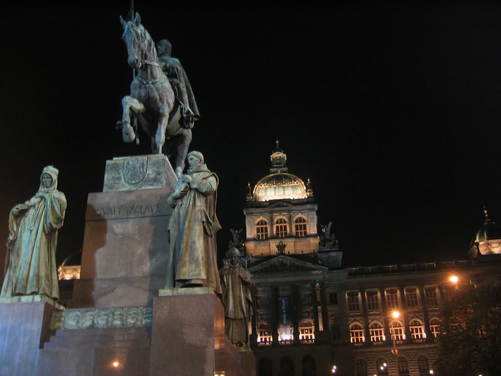 Saint Wenceslas Statue At Wenceslas Square Night Picture