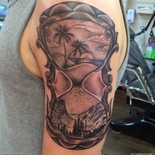 Scenery In Hourglass Tattoo Design For Shoulder