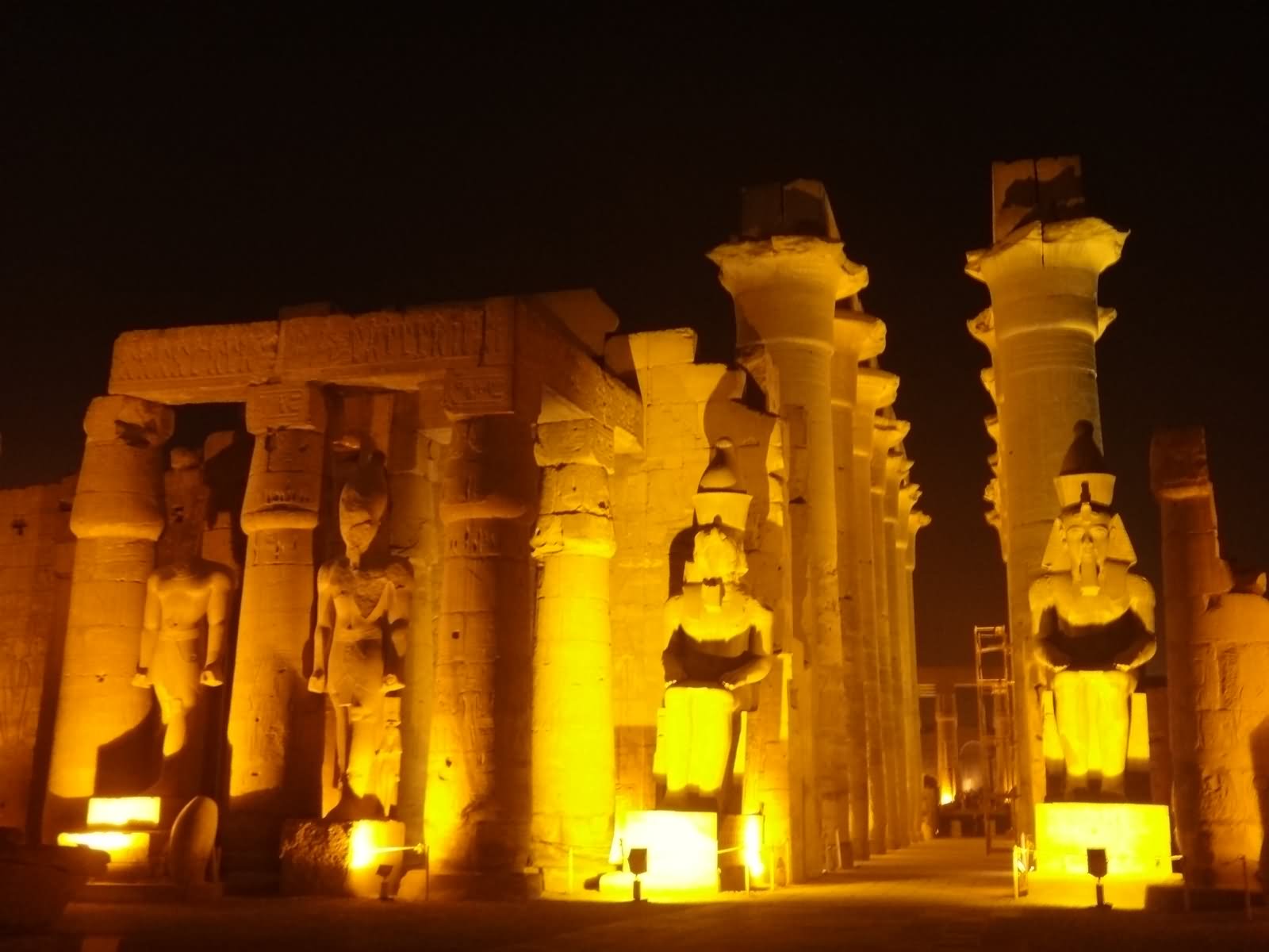 Sculptures Inside The Luxor Temple At Night