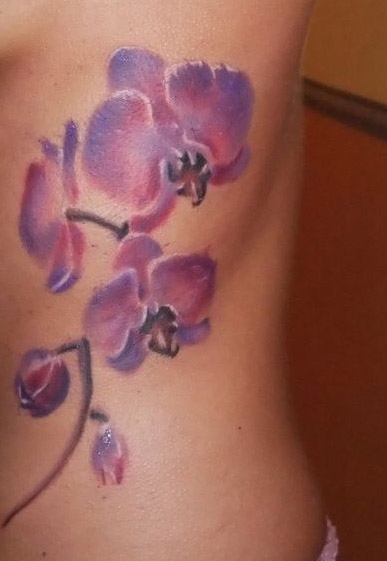 Side Rib Orchid Tattoo For Girls