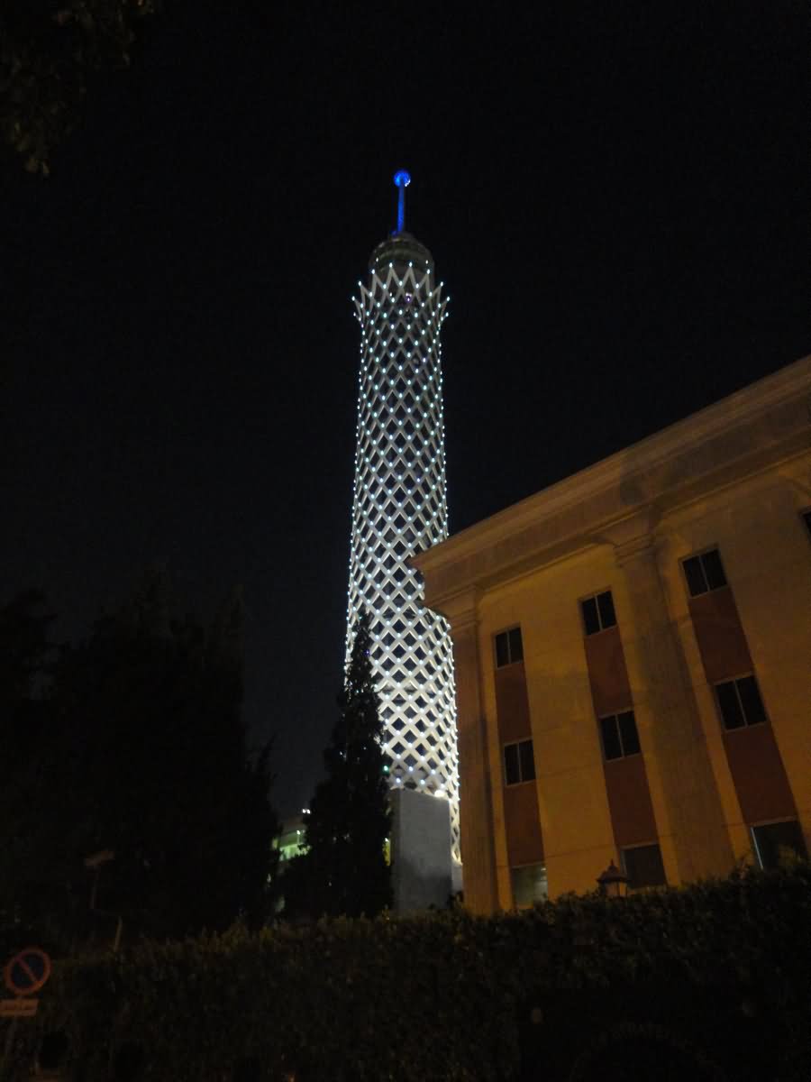 Side View Of Cairo Tower At Night