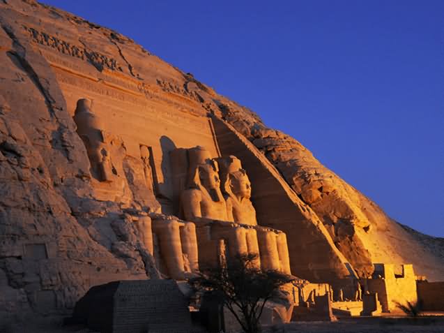 Side View Of The Abu Simbel At Night