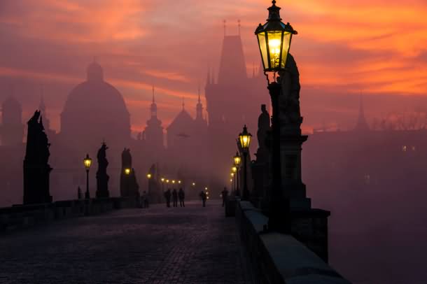Silhouette View Of Charles Bridge During Sunset