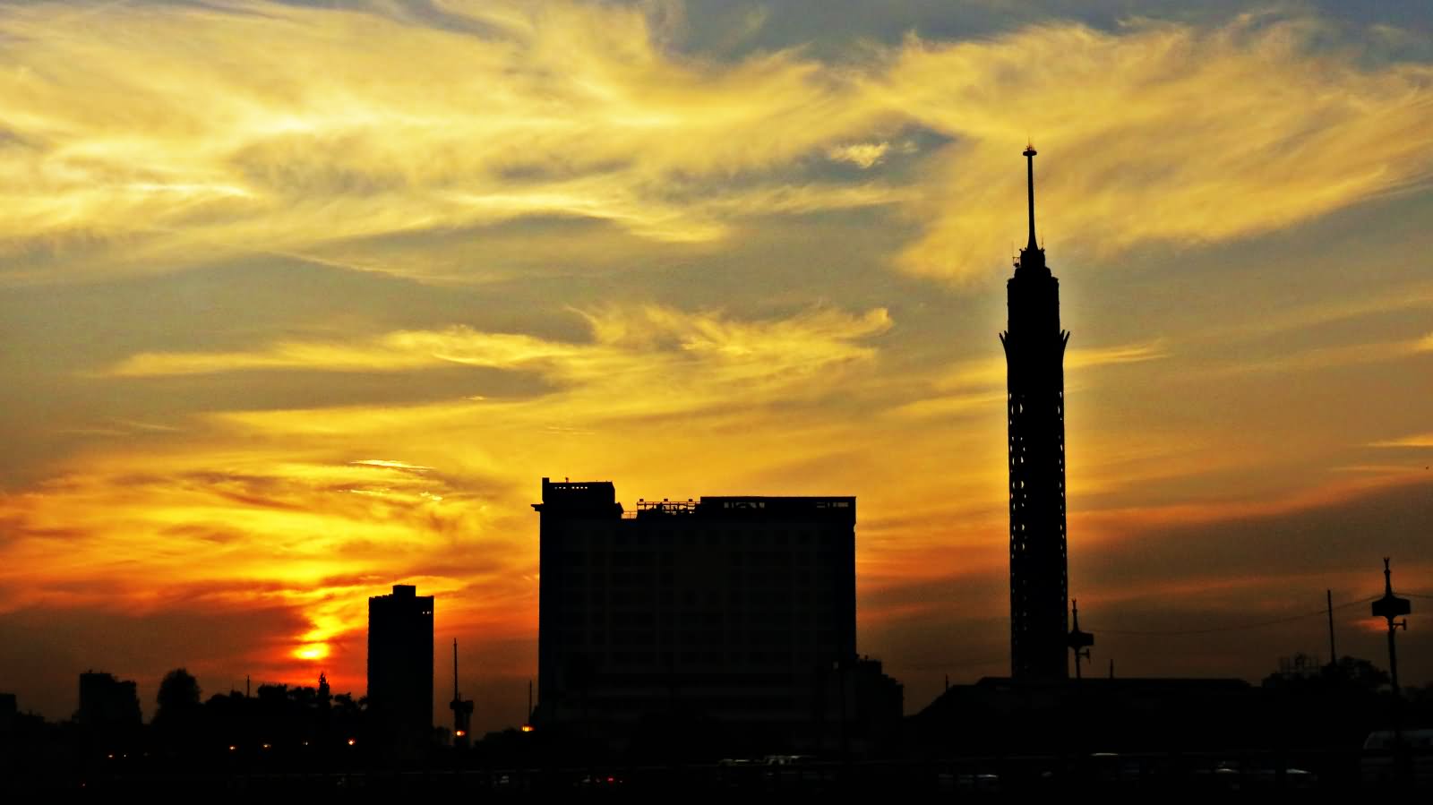 Silhouette View Of The Cairo Tower During Sunset