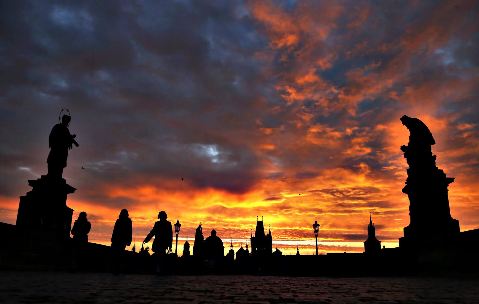Silhouette View Statues At The Charles Bridge