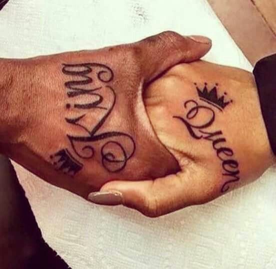 Simple Black King And Queen Crown Tattoo On Couple Wrist