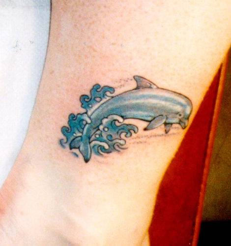 Simple Blue Dolphin Tattoo