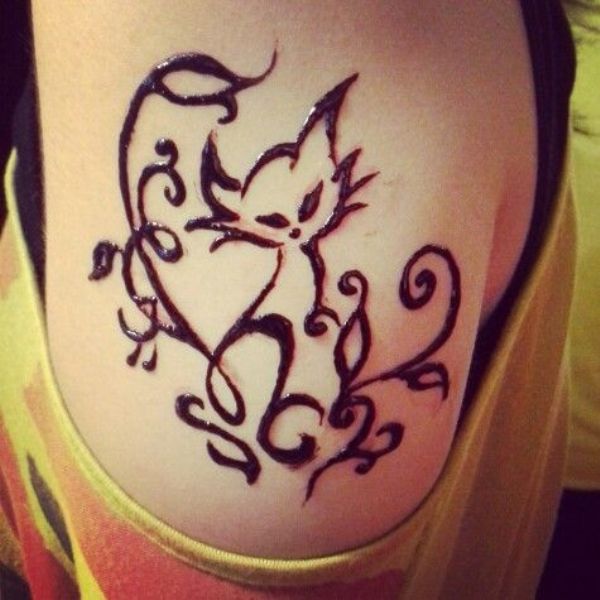 Simple Henna Cat Tattoo Design