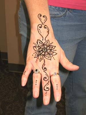 Simple Henna Flower Tattoo On Right Hand