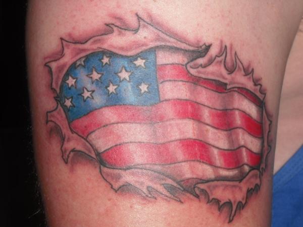 Simple Ripped Skin USA Military Flag Tattoo Design For Sleeve