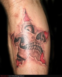Skull In Torn Ripped Skin Star Tattoo Design