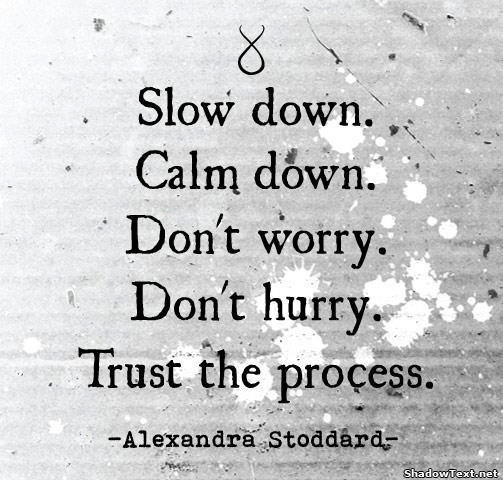 Slow down. Calm down. Don’t worry. Don’t hurry. Trust the process.