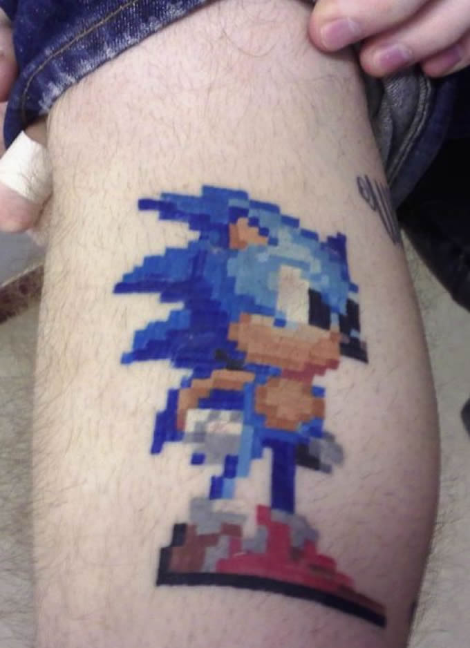 Sonic Geek Tattoo On Leg