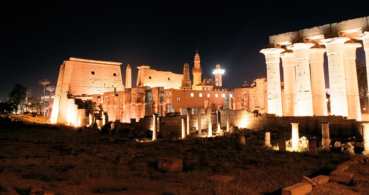 South West View Of Luxor Temple At Night