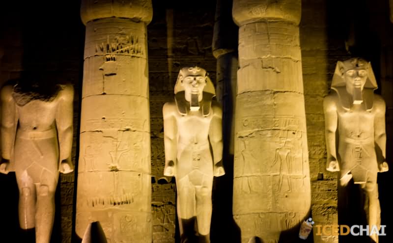 Sphinx Statues Inside The Luxor Temple At Night
