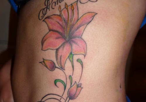 Splendid Orchid Tattoo On Side Rib