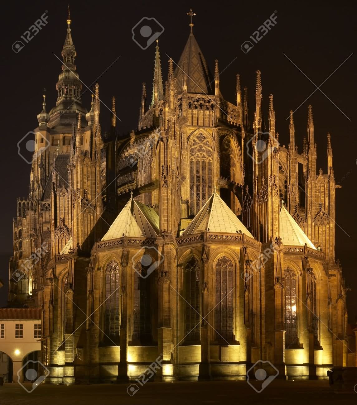 St Vitus Cathedral Located In Prague Castle At Night