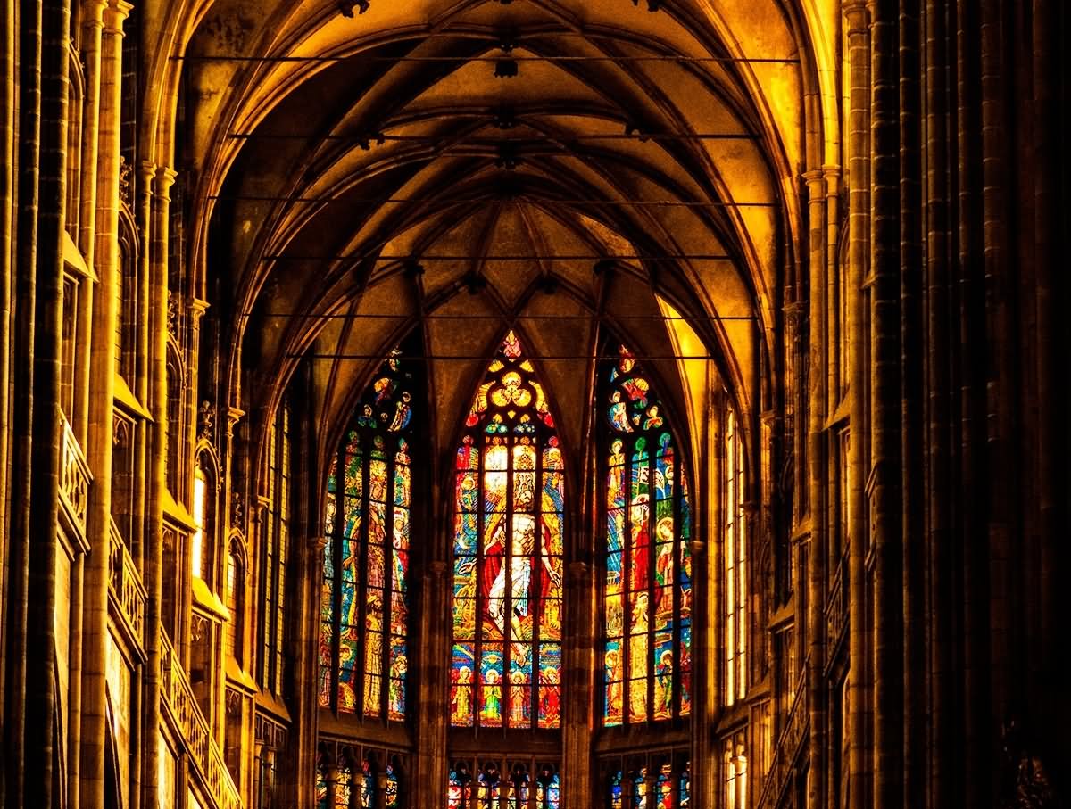 Stained Glass Triptych Inside The St. Vitus Cathedral