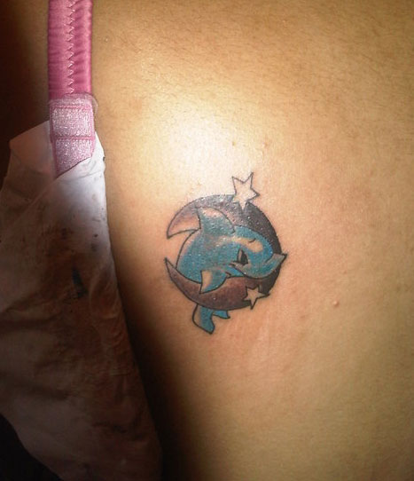 Stars And Moon With Dolphin Tattoo
