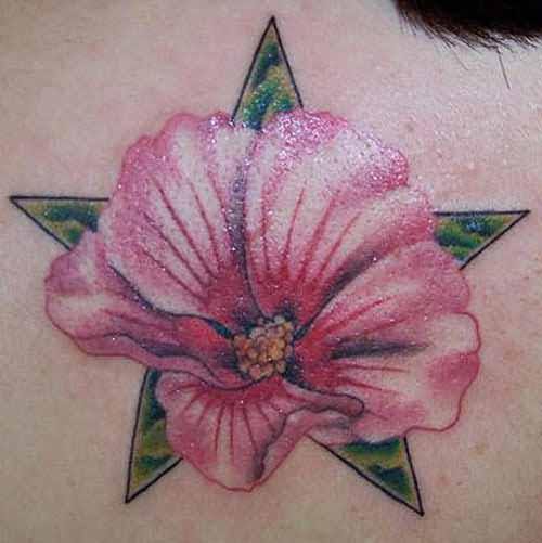 Stars And Orchid Tattoo On Back