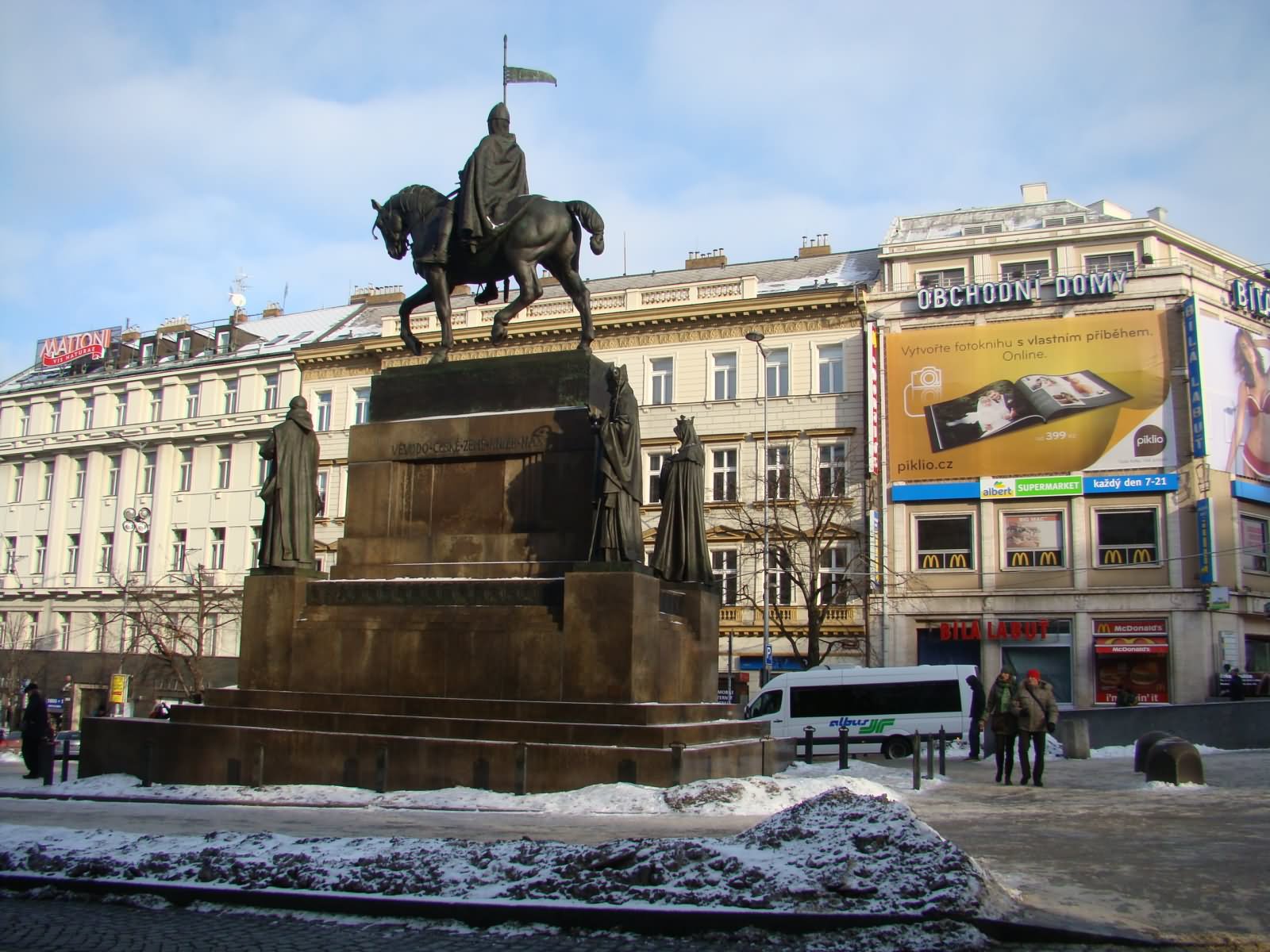 Statue At The Wenceslas Square During Winter