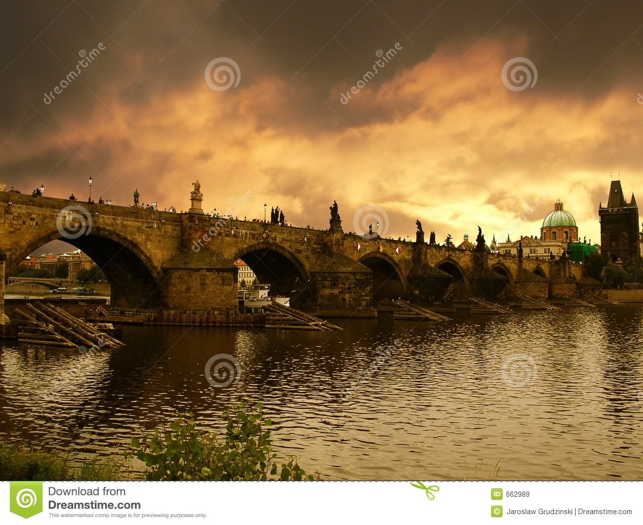 Sunset Over The Charles Bridge In Prague