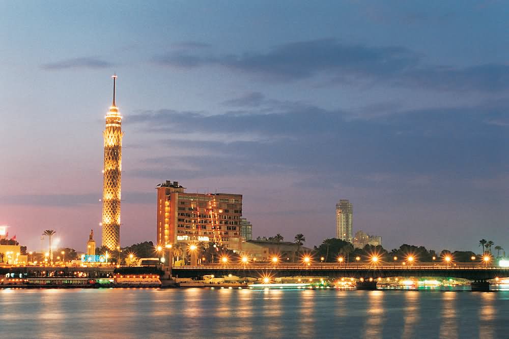 The Cairo Tower Shining At Night
