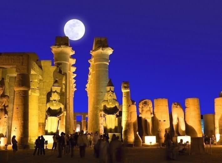 The Luxor Temple At Night With Full Moon