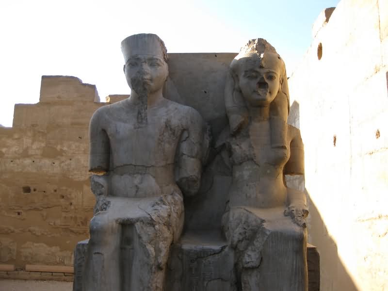 The Statues Of King Tutankhamun And His Wife Inside The  Luxor Temple