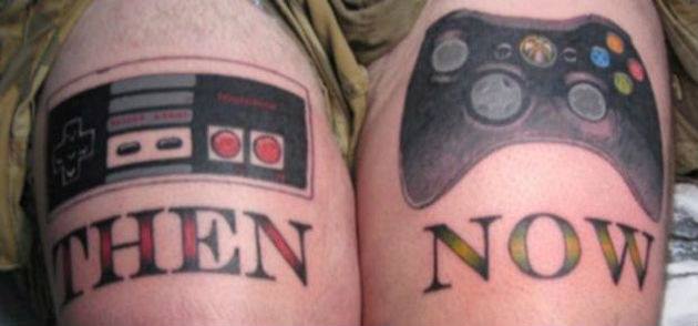 Then Now Game Remote Geek Tattoos On Shoulder
